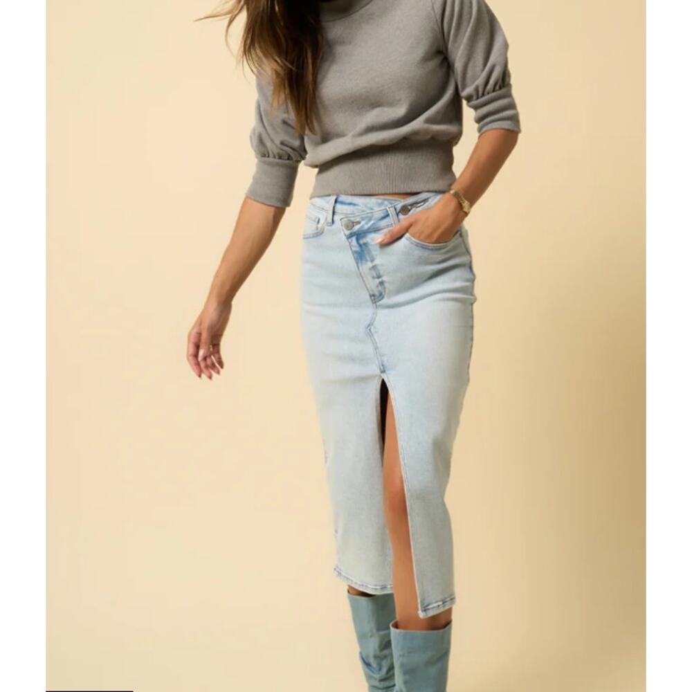 Insane Gene Crossover Midi Skirt Denim Light Wash XS
